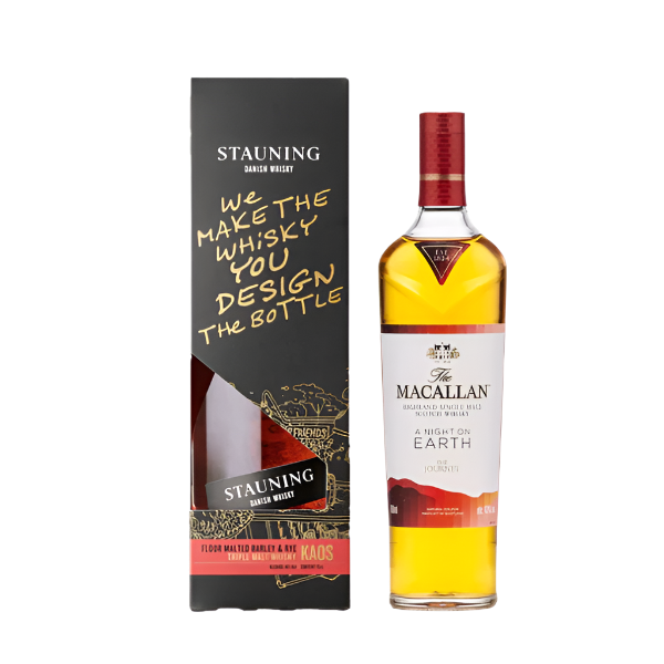 Stauning KAOS Design Edition & The Macallan A Night On Earth Flasker