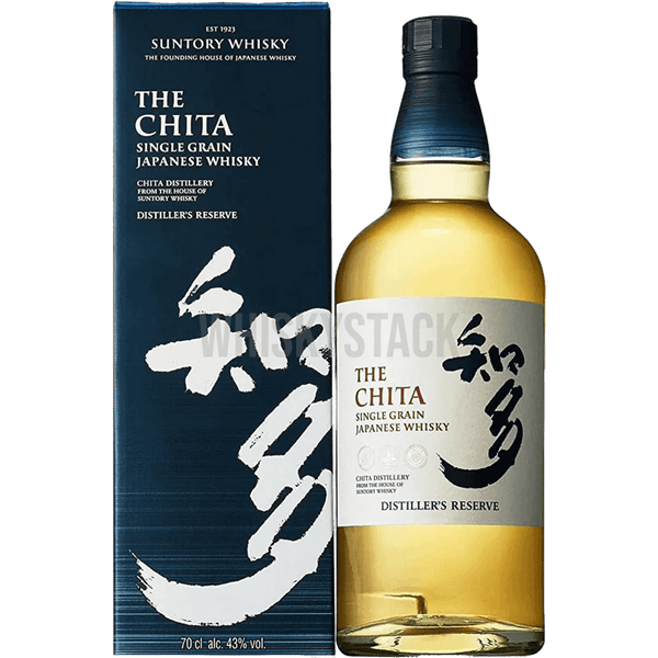 Suntory Chita japansk whisky flaske på enkel baggrund, fremviser dens glatte og sofistikerede smag